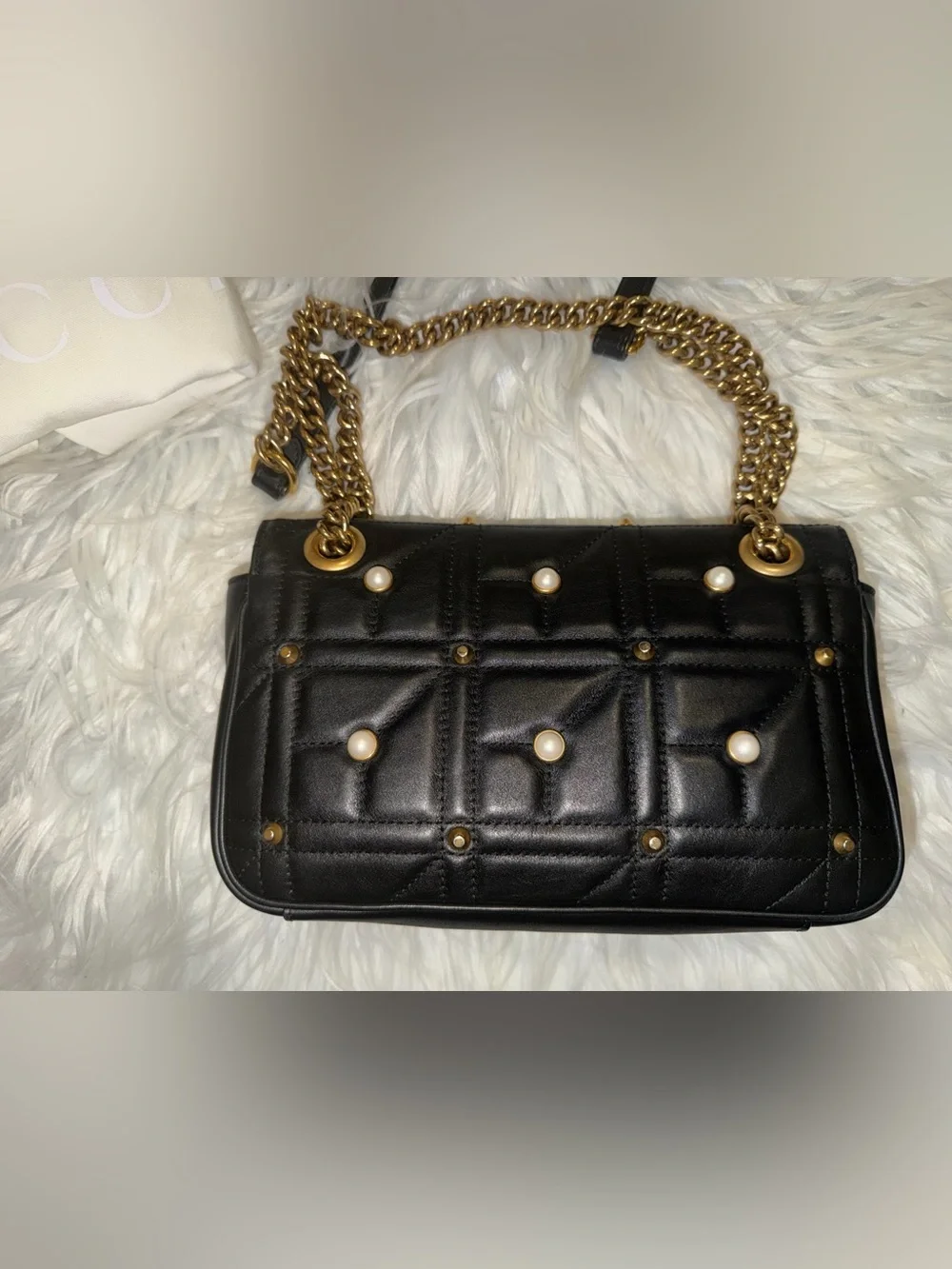 💗 Gucci GG Marmont Pearly Small Black Matelasse Leather Shoulder Bag Limited Ed - Picture 6 of 16